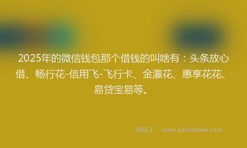 2025年的微信钱包那个借钱的叫啥有：头条放心借、畅行花-信用飞-飞行卡、金瀛花、惠享花花、易贷宝易等。