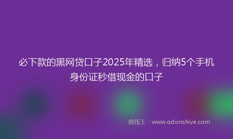 必下款的黑网贷口子2025年精选，归纳5个手机身份证秒借现金的口子