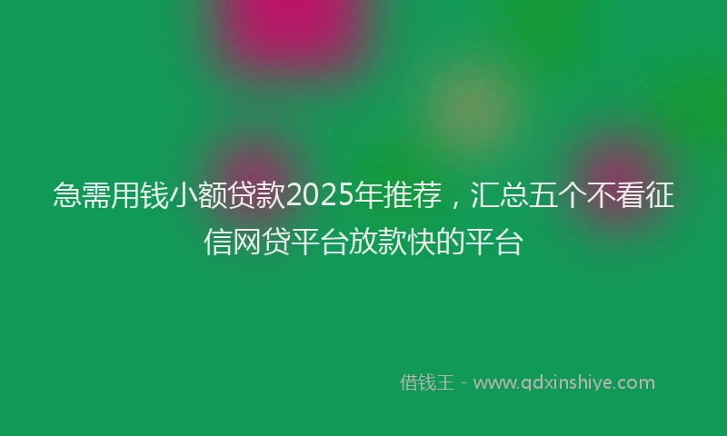 急需用钱小额贷款2025年推荐，汇总五个不看征信网贷平台放款快的平台