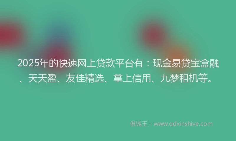 2025年的快速网上贷款平台有：现金易贷宝盒融、天天盈、友佳精选、掌上信用、九梦租机等。