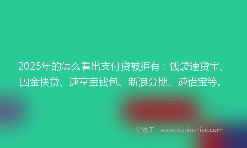 2025年的怎么看出支付贷被拒有：钱袋速贷宝、固金快贷、速享宝钱包、新浪分期、速借宝等。
