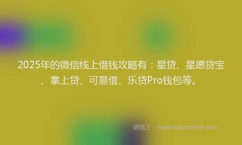 2025年的微信线上借钱攻略有：星贷、星愿贷宝、掌上贷、可易借、乐贷Pro钱包等。