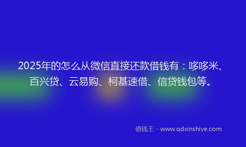 2025年的怎么从微信直接还款借钱有：哆哆米、百兴贷、云易购、柯基速借、信贷钱包等。