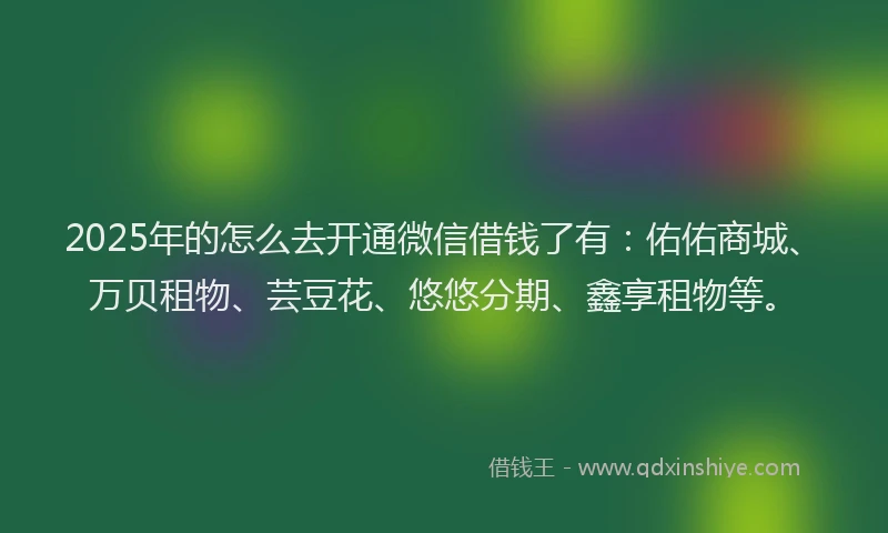 2025年的怎么去开通微信借钱了有：佑佑商城、万贝租物、芸豆花、悠悠分期、鑫享租物等。