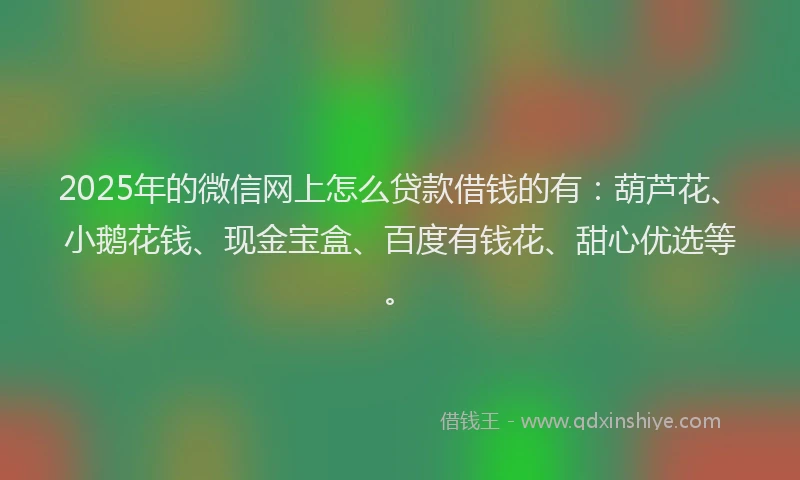 2025年的微信网上怎么贷款借钱的有：葫芦花、小鹅花钱、现金宝盒、百度有钱花、甜心优选等。