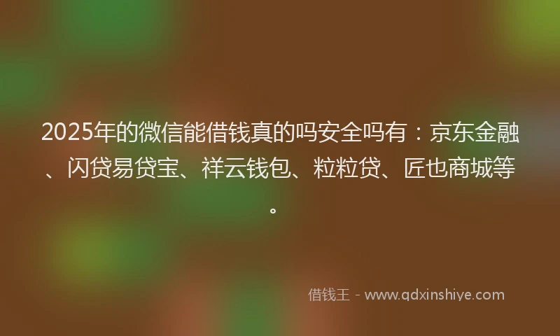 2025年的微信能借钱真的吗安全吗有：京东金融、闪贷易贷宝、祥云钱包、粒粒贷、匠也商城等。