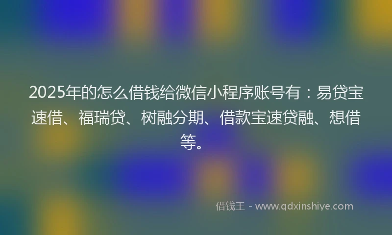 2025年的怎么借钱给微信小程序账号有：易贷宝速借、福瑞贷、树融分期、借款宝速贷融、想借等。