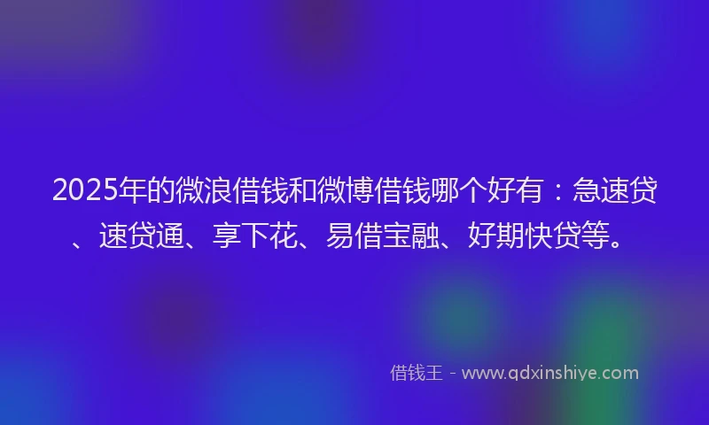 2025年的微浪借钱和微博借钱哪个好有：急速贷、速贷通、享下花、易借宝融、好期快贷等。