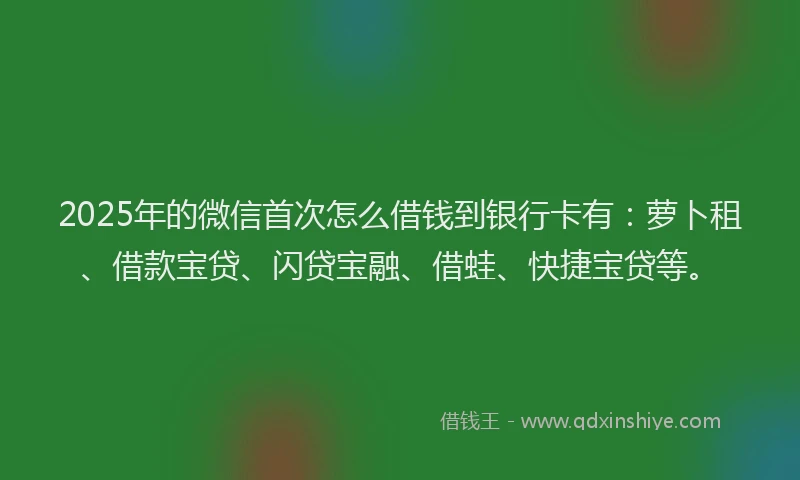 2025年的微信首次怎么借钱到银行卡有：萝卜租、借款宝贷、闪贷宝融、借蛙、快捷宝贷等。