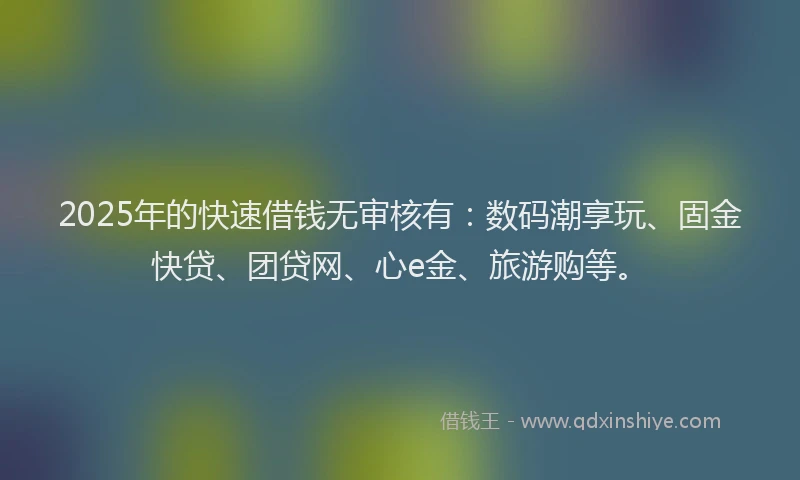 2025年的快速借钱无审核有：数码潮享玩、固金快贷、团贷网、心e金、旅游购等。