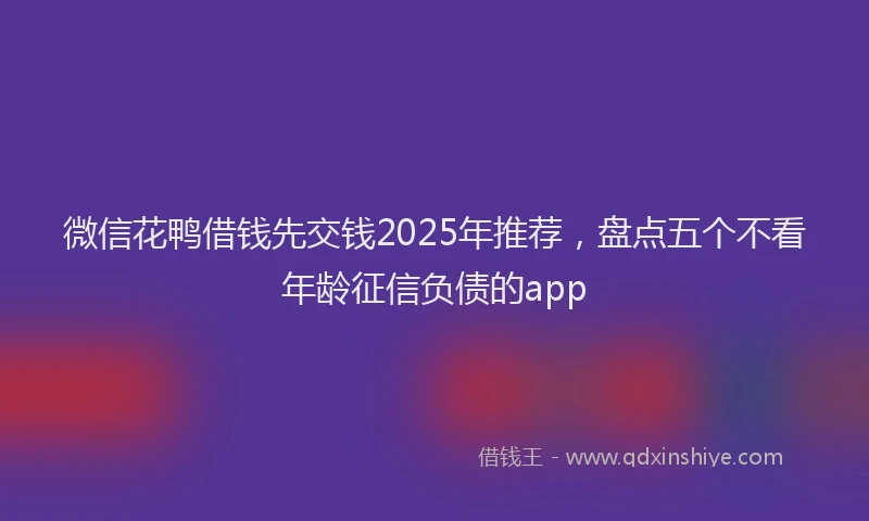 微信花鸭借钱先交钱2025年推荐，盘点五个不看年龄征信负债的app