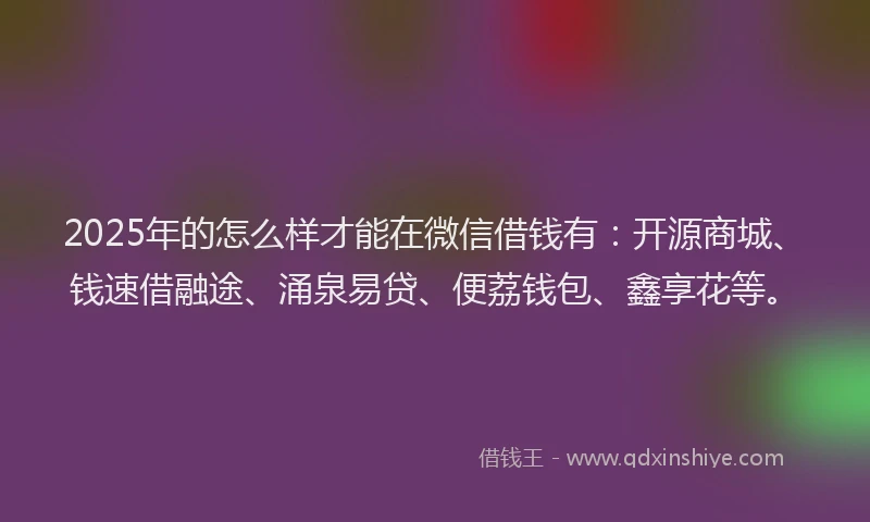 2025年的怎么样才能在微信借钱有：开源商城、钱速借融途、涌泉易贷、便荔钱包、鑫享花等。