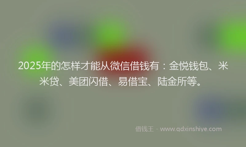 2025年的怎样才能从微信借钱有：金悦钱包、米米贷、美团闪借、易借宝、陆金所等。