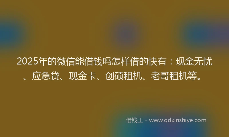 2025年的微信能借钱吗怎样借的快有：现金无忧、应急贷、现金卡、创硕租机、老哥租机等。