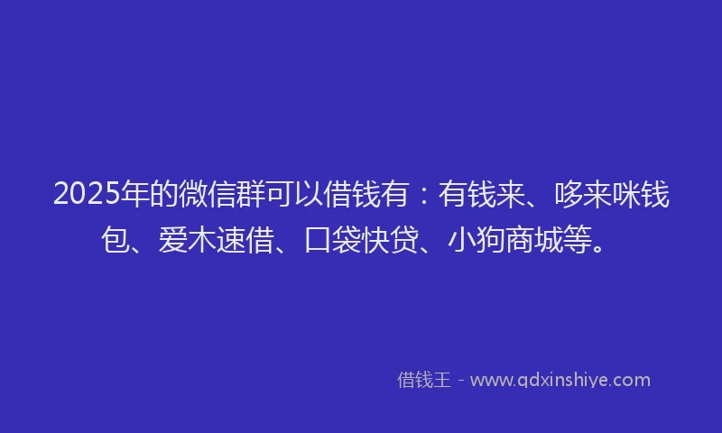 2025年的微信群可以借钱有：有钱来、哆来咪钱包、爱木速借、口袋快贷、小狗商城等。