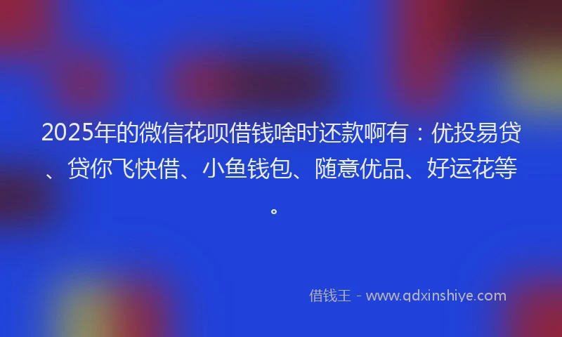 2025年的微信花呗借钱啥时还款啊有：优投易贷、贷你飞快借、小鱼钱包、随意优品、好运花等。