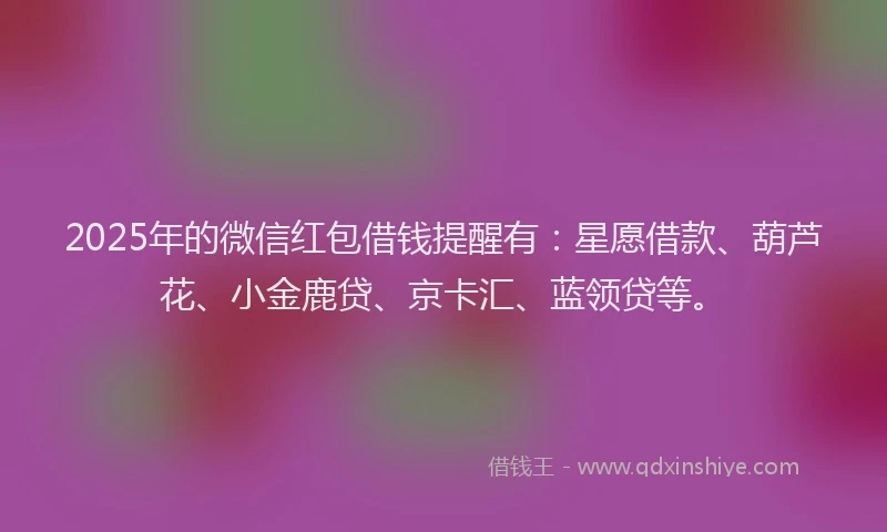 2025年的微信红包借钱提醒有：星愿借款、葫芦花、小金鹿贷、京卡汇、蓝领贷等。