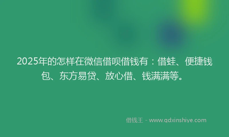 2025年的怎样在微信借呗借钱有：借蛙、便捷钱包、东方易贷、放心借、钱满满等。