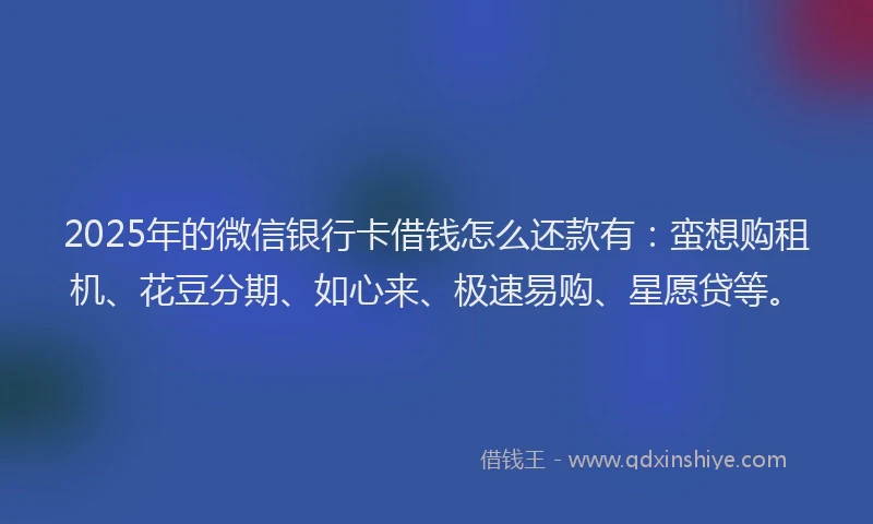 2025年的微信银行卡借钱怎么还款有：蛮想购租机、花豆分期、如心来、极速易购、星愿贷等。