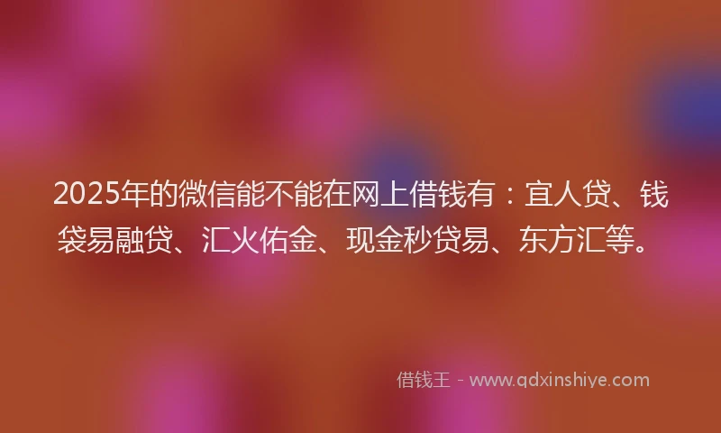 2025年的微信能不能在网上借钱有：宜人贷、钱袋易融贷、汇火佑金、现金秒贷易、东方汇等。