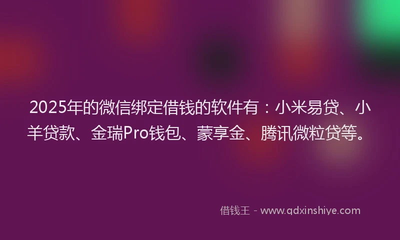 2025年的微信绑定借钱的软件有：小米易贷、小羊贷款、金瑞Pro钱包、蒙享金、腾讯微粒贷等。