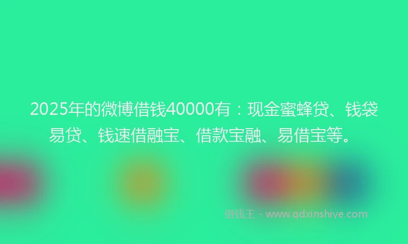 2025年的微博借钱40000有：现金蜜蜂贷、钱袋易贷、钱速借融宝、借款宝融、易借宝等。