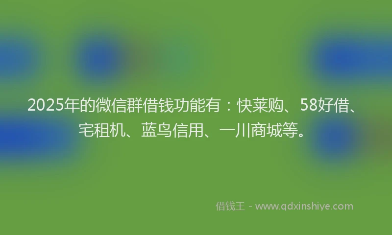 2025年的微信群借钱功能有：快莱购、58好借、宅租机、蓝鸟信用、一川商城等。