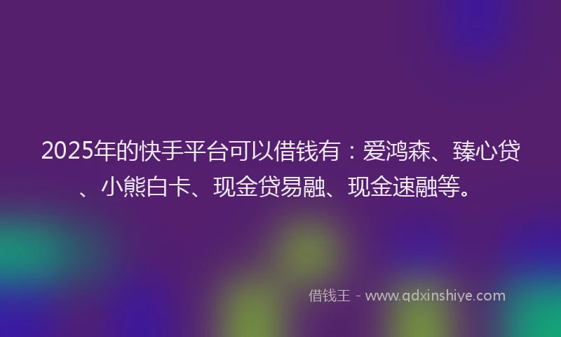 2025年的快手平台可以借钱有：爱鸿森、臻心贷、小熊白卡、现金贷易融、现金速融等。