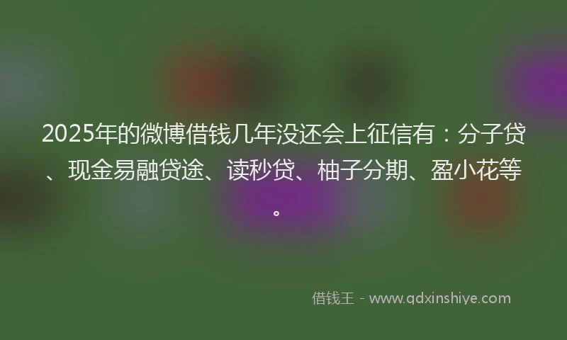 2025年的微博借钱几年没还会上征信有：分子贷、现金易融贷途、读秒贷、柚子分期、盈小花等。