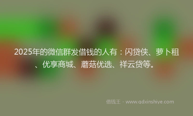 2025年的微信群发借钱的人有：闪贷侠、萝卜租、优享商城、蘑菇优选、祥云贷等。