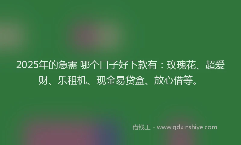 2025年的急需 哪个口子好下款有：玫瑰花、超爱财、乐租机、现金易贷盒、放心借等。