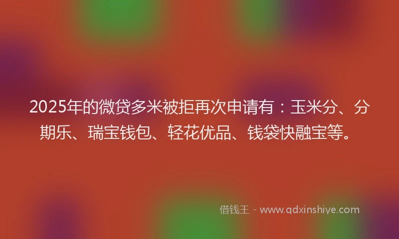 2025年的微贷多米被拒再次申请有：玉米分、分期乐、瑞宝钱包、轻花优品、钱袋快融宝等。