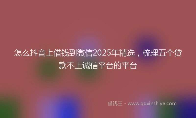 怎么抖音上借钱到微信2025年精选，梳理五个贷款不上诚信平台的平台