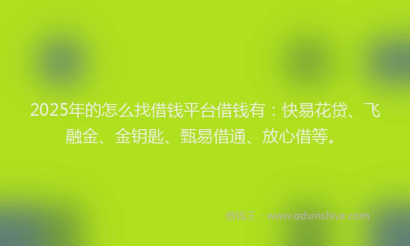 2025年的怎么找借钱平台借钱有：快易花贷、飞融金、金钥匙、甄易借通、放心借等。
