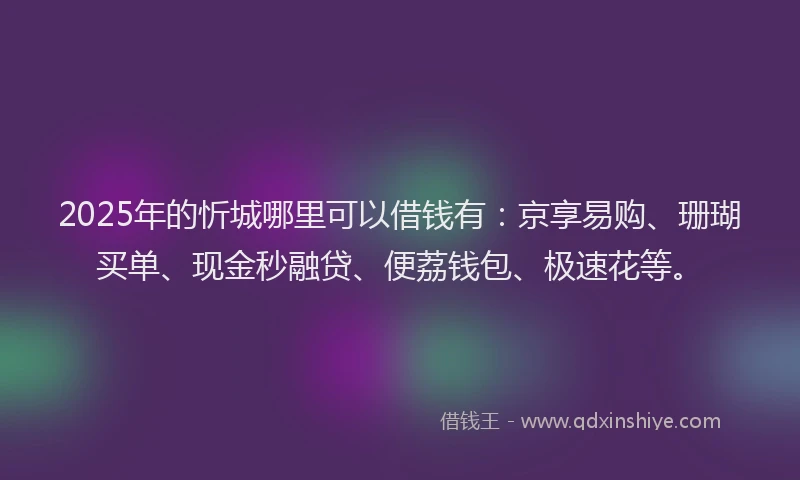 2025年的忻城哪里可以借钱有：京享易购、珊瑚买单、现金秒融贷、便荔钱包、极速花等。