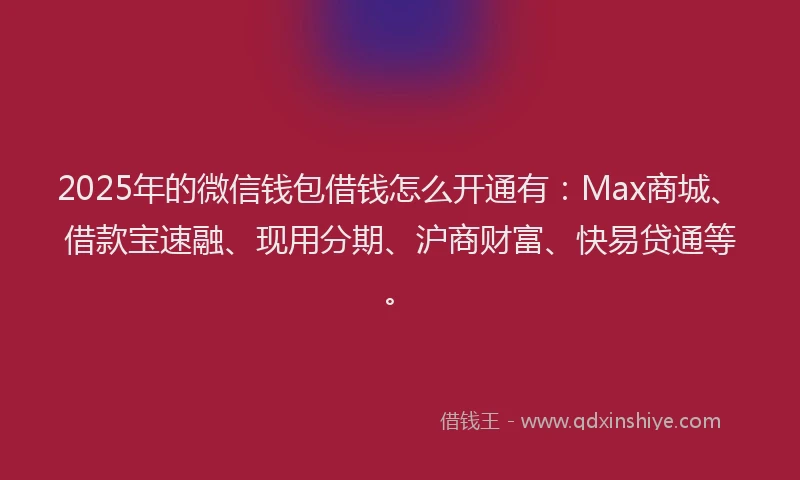 2025年的微信钱包借钱怎么开通有：Max商城、借款宝速融、现用分期、沪商财富、快易贷通等。