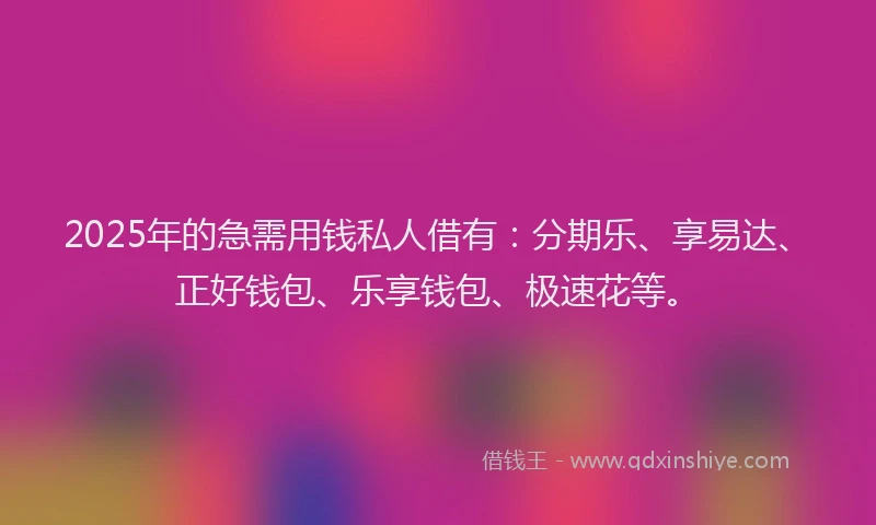 2025年的急需用钱私人借有：分期乐、享易达、正好钱包、乐享钱包、极速花等。
