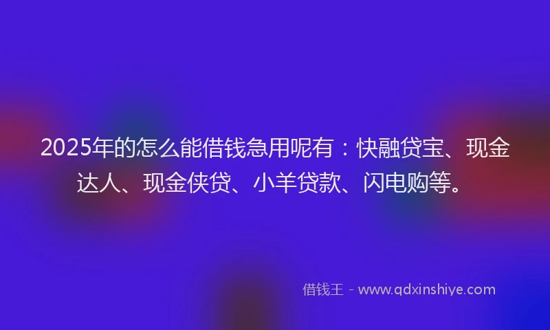 2025年的怎么能借钱急用呢有：快融贷宝、现金达人、现金侠贷、小羊贷款、闪电购等。