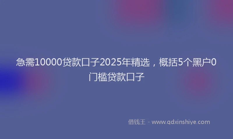 急需10000贷款口子2025年精选，概括5个黑户0门槛贷款口子