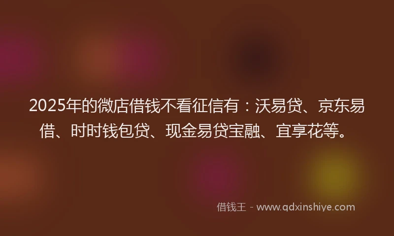 2025年的微店借钱不看征信有：沃易贷、京东易借、时时钱包贷、现金易贷宝融、宜享花等。