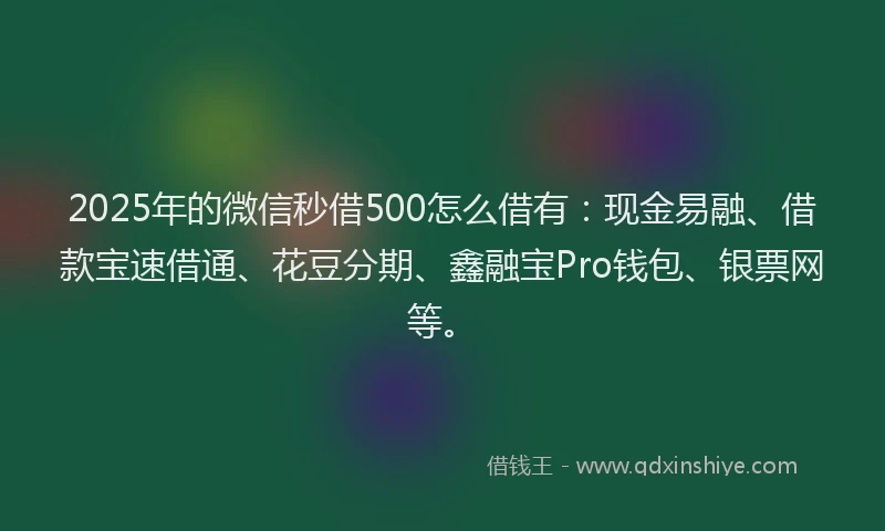 2025年的微信秒借500怎么借有：现金易融、借款宝速借通、花豆分期、鑫融宝Pro钱包、银票网等。