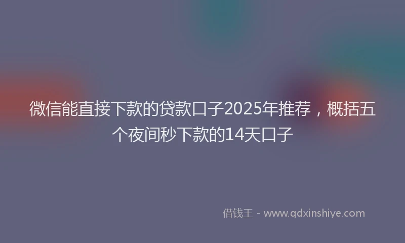 微信能直接下款的贷款口子2025年推荐，概括五个夜间秒下款的14天口子