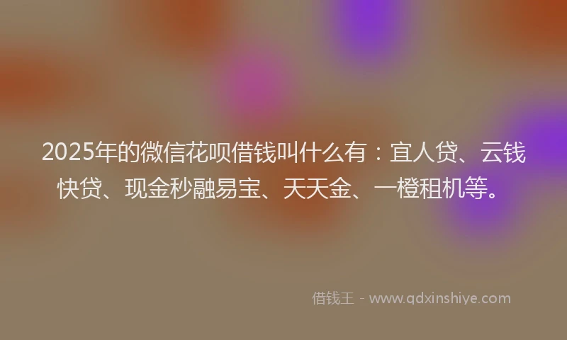 2025年的微信花呗借钱叫什么有：宜人贷、云钱快贷、现金秒融易宝、天天金、一橙租机等。