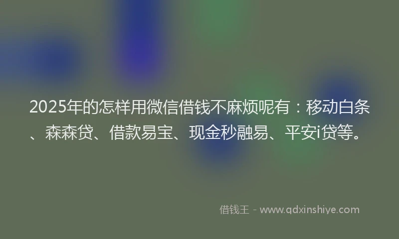 2025年的怎样用微信借钱不麻烦呢有：移动白条、森森贷、借款易宝、现金秒融易、平安i贷等。