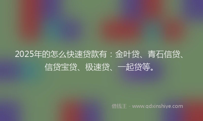 2025年的怎么快速贷款有：金叶贷、青石信贷、信贷宝贷、极速贷、一起贷等。