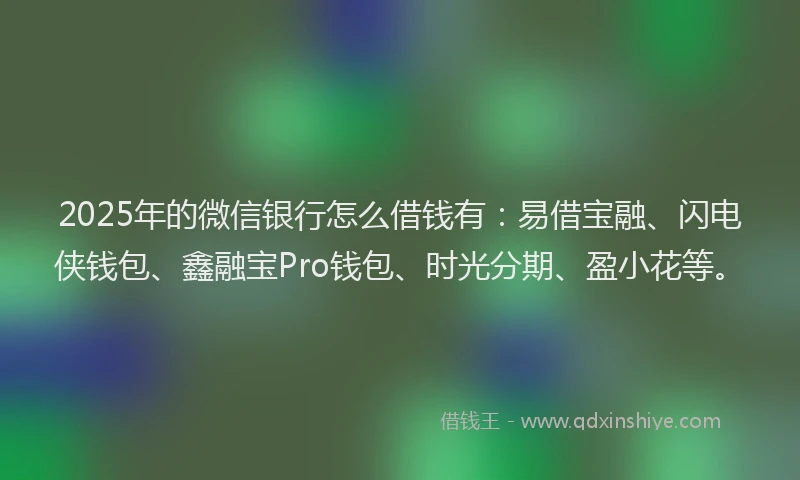 2025年的微信银行怎么借钱有：易借宝融、闪电侠钱包、鑫融宝Pro钱包、时光分期、盈小花等。