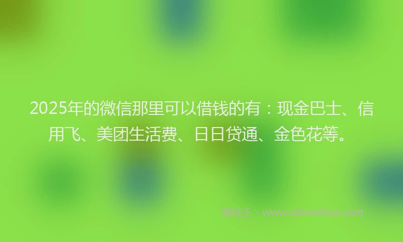 2025年的微信那里可以借钱的有：现金巴士、信用飞、美团生活费、日日贷通、金色花等。