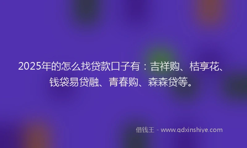 2025年的怎么找贷款口子有：吉祥购、桔享花、钱袋易贷融、青春购、森森贷等。