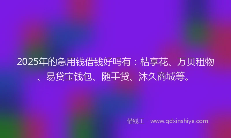 2025年的急用钱借钱好吗有：桔享花、万贝租物、易贷宝钱包、随手贷、沐久商城等。