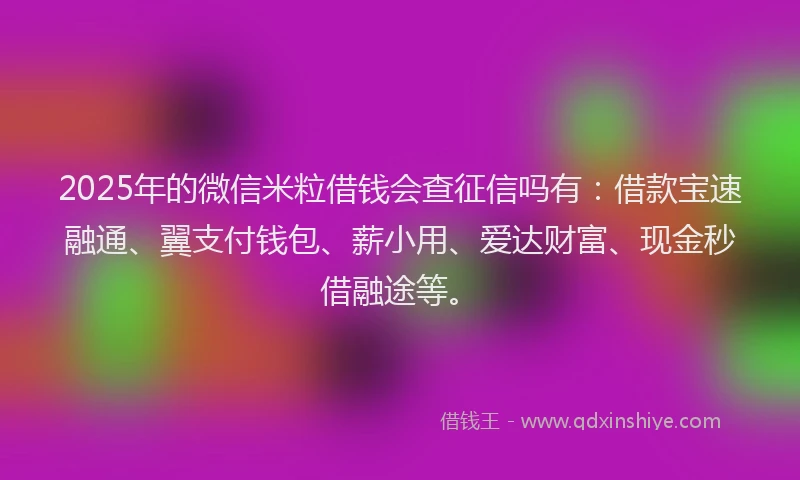 2025年的微信米粒借钱会查征信吗有：借款宝速融通、翼支付钱包、薪小用、爱达财富、现金秒借融途等。
